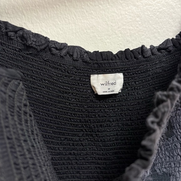 Wilfred Tempest Dress Black Floral Smocked Mini Medium Square Neck Puff Sleeve - Picture 6 of 14